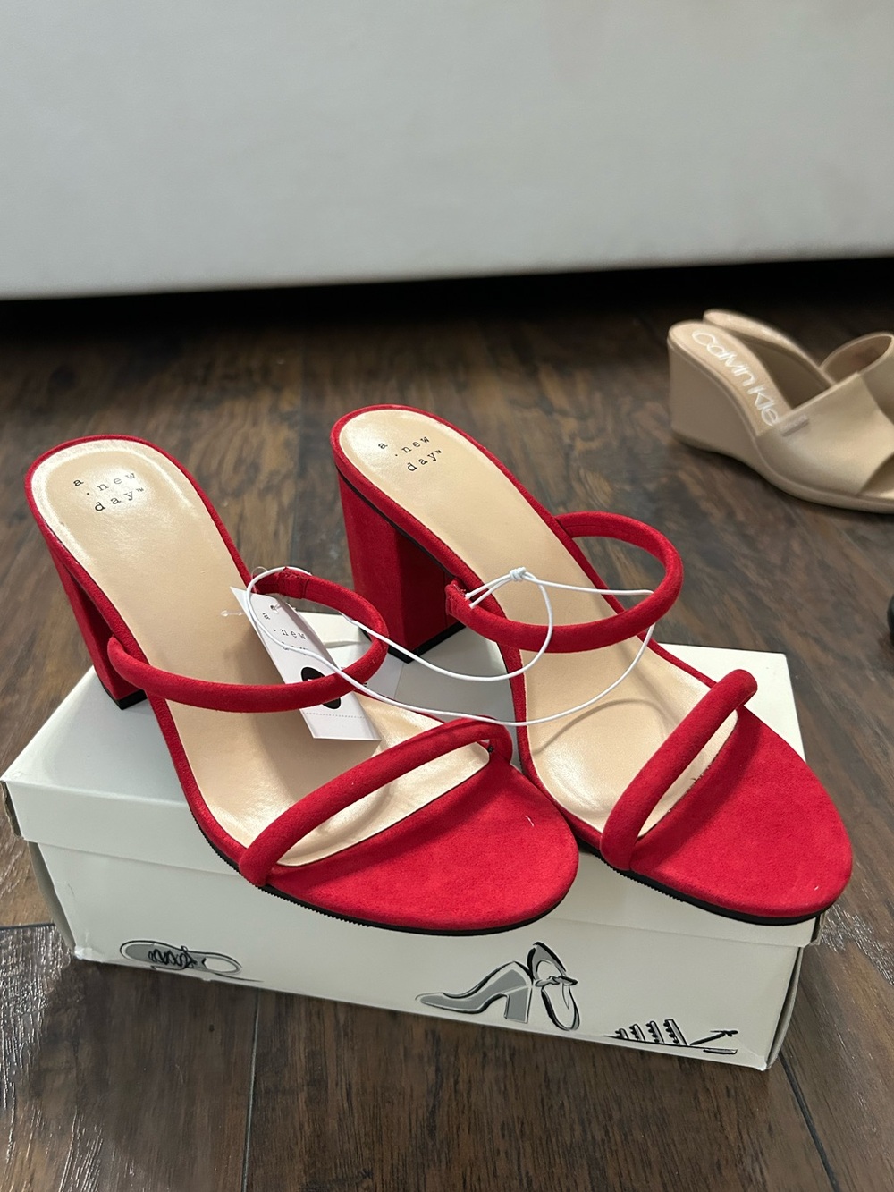 a new day Red Double-Strap Block Heel Mules
